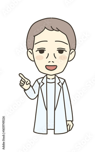 医療従事者の人物　イラスト素材　医師　指差し