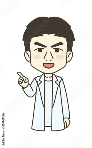 医療従事者の人物　イラスト素材　医師　指差し