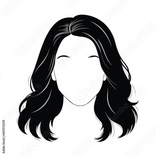 Stylized black hair illustration with wavy texture