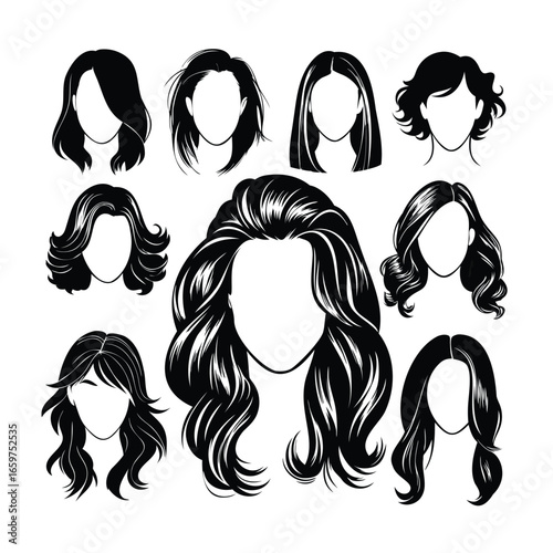 Collection of diverse hand drawn hairstyles for women