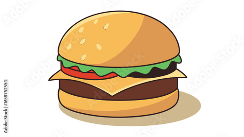 Cartoon Hamburger with Cheese Lettuce and Tomato cheeseburger