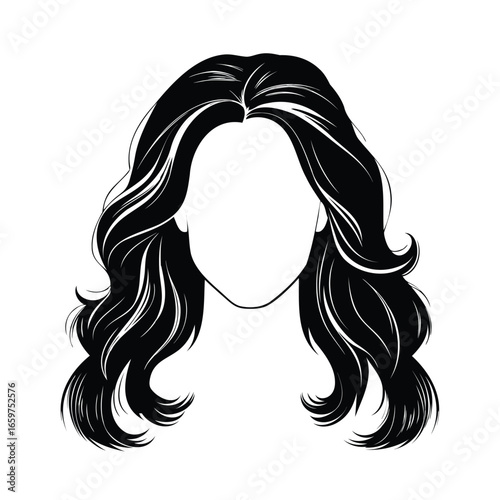 Black wavy hair illustration with white face outline