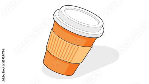 Stylized orange disposable coffee cup with white lid