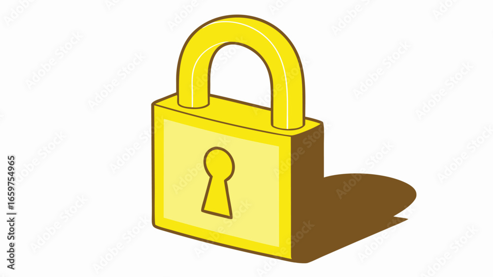 Stylized yellow padlock with brown outline and shadow Stylized yellow padlock with brown outline and shadow