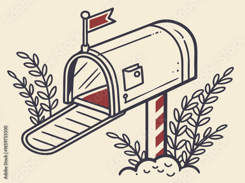 Cute, stylized illustration of a mail box. A simple, hand-drawn vector graphic of a mail box, perfect for branding, logos, or social media posts.