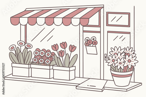 Charming flower shop facade with floral design
