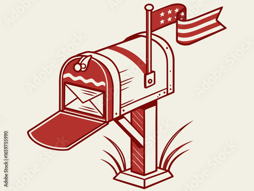 Cute, stylized illustration of a mail box. A simple, hand-drawn vector graphic of a mail box, perfect for branding, logos, or social media posts.
