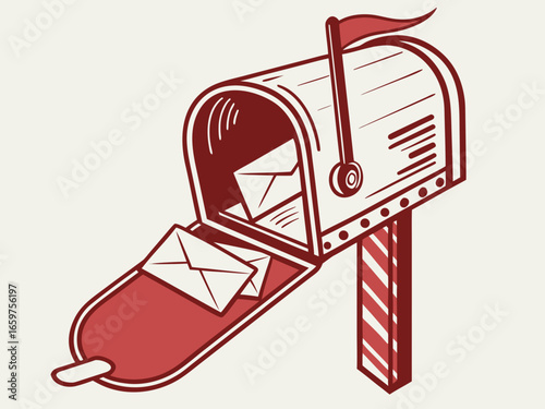 Cute, stylized illustration of a mail box. A simple, hand-drawn vector graphic of a mail box, perfect for branding, logos, or social media posts.