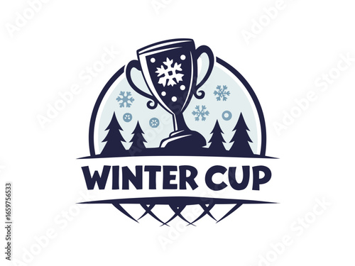 Stylish Winter Cup Logo Design for Sports Competition ,This eye-catching logo design embodies a winter sports competition, featuring a trophy and ice skates, perfect for a winter cup.