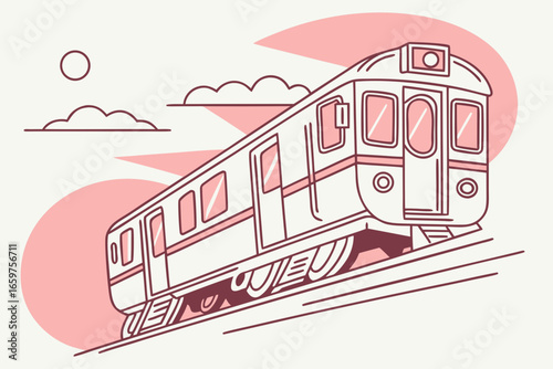 Illustration of a subway train on the tracks