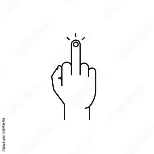 Outlined Hand Giving Middle Finger with Ring and Rays.