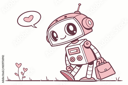 Cute robot with heart and love expression in cartoon style