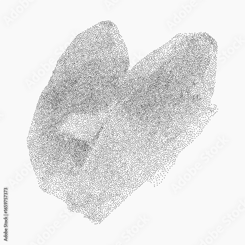 Natural mineral form with textured shading. Photocopy dust, stipple fill, grain overlay and threshold print effect.