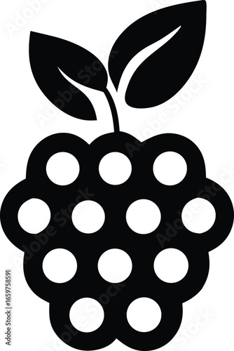 Simple black raspberry icon with leaves representing freshness and healthy fruit choices for food blogs and health websites