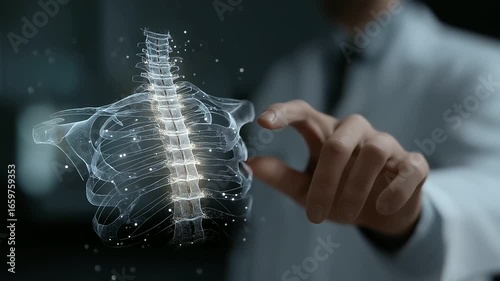 3D Spine Model Displayed on Holographic Medical Interface Innovation