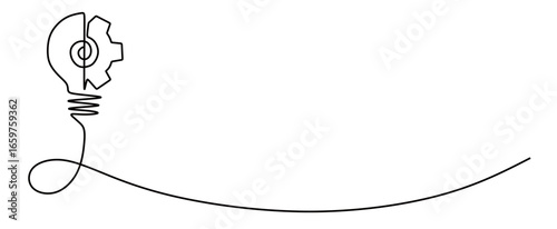 continuous line art of a lamp combined with gears. concept of getting good and brilliant ideas