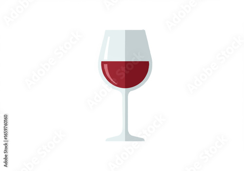 A simple and elegant flat design vector icon of a glass filled with red wine.