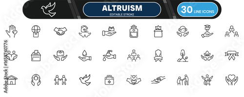 Altruism stroke icon editable thin outline vector, kindness charity humanity volunteer support and social care symbol for design