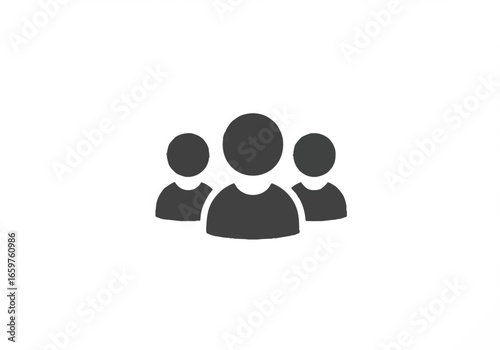 A flat design user interface icon depicting a group of three people, symbolizing teamwork or community.