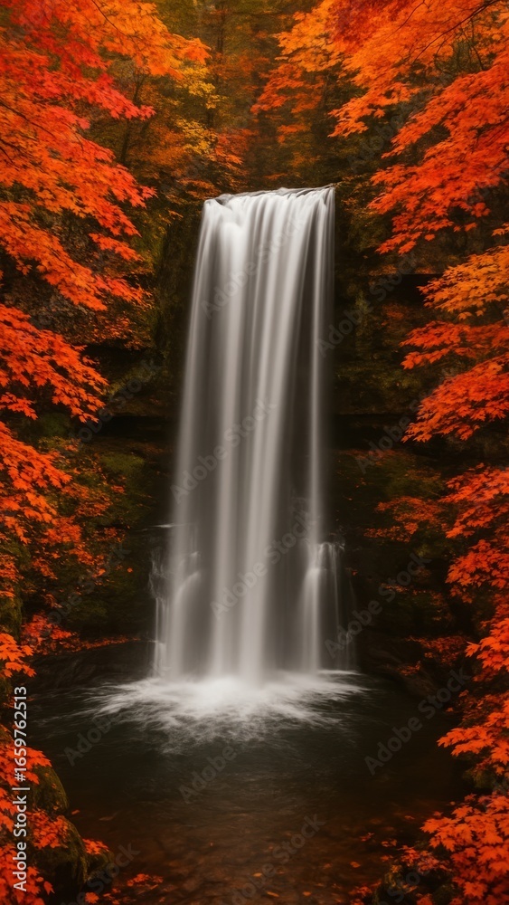 Fototapeta premium Serene autumn waterfall scene
