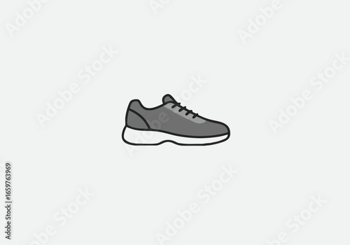 A minimalist illustration of a single grey athletic shoe on a plain white background.