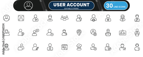User account stroke icon editable outline vector, profile login register identity personal digital access security symbol design