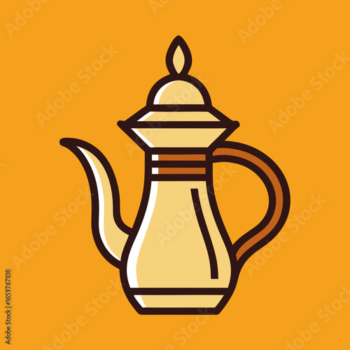 Traditional arabic coffee pot vector illustration with decorative design