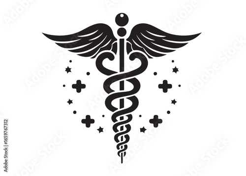 caduceus logo silhouette vector, health medical logo silhouette illustration, caduceus medical snake logo silhouette vector, doctor logo medical health logo silhouette vector on white background