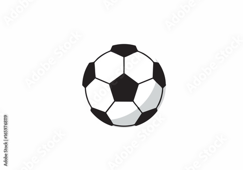 A classic black and white soccer ball, illustrated with pentagon and hexagon patterns, isolated on a white background.