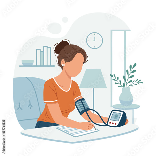 woman checking her blood pressure, high blood pressure, low blood pressure 