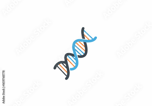 A stylized icon of a DNA double helix structure with blue and orange strands on a clean white background.