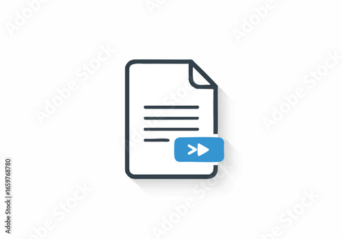 Minimalist icon of a text document with a blue button, symbolizing actions like next, continue, or export file.