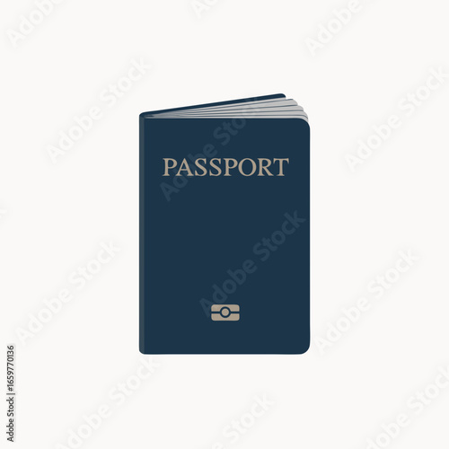 A Closed Dark Blue Passport with PASSPORT Text and a Symbol.