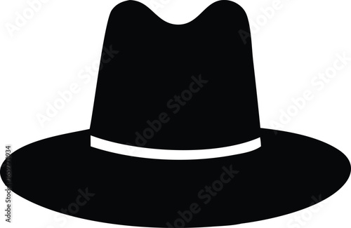 Classic black fedora hat silhouette with white band simple minimalist design iconic fashion headwear style accessory