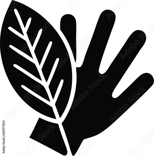 Gardening glove and leaf icon symbolizing organic growth horticulture care and natural plant cultivation expertise