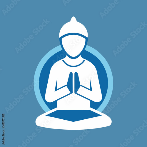 Icon of a person meditating in a lotus position on a blue background