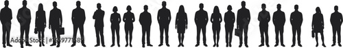 Group of diverse business people standing in a line on white background silhouette