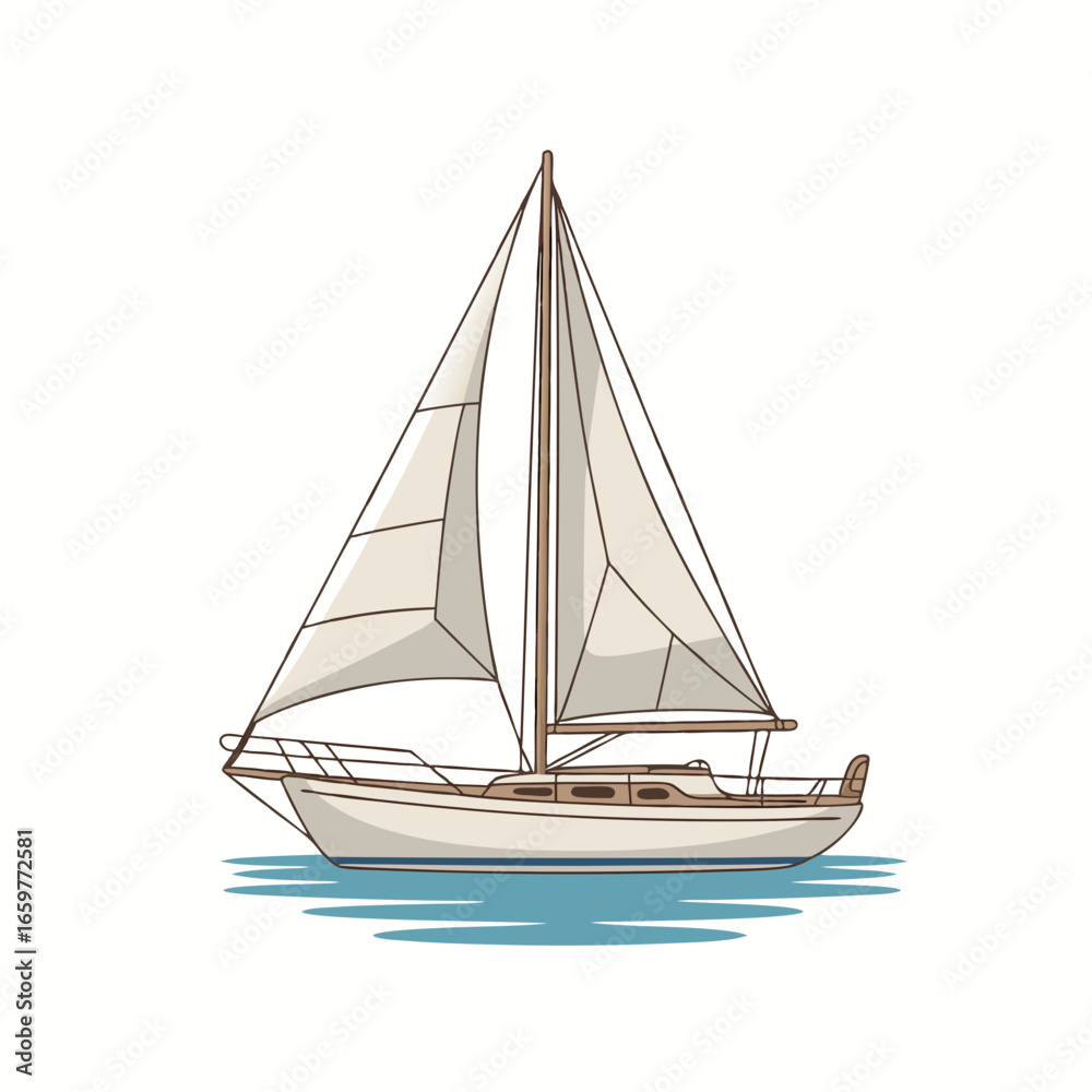 Fototapeta premium Elegant White Sailboat with Brown Accents on Calm Blue Water.