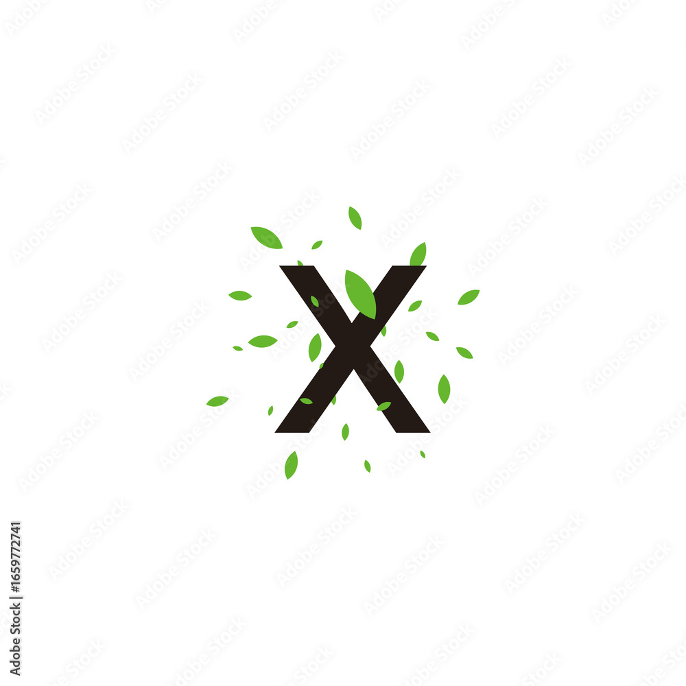 Fototapeta premium Letter X leaves geometric symbol simple logo vector