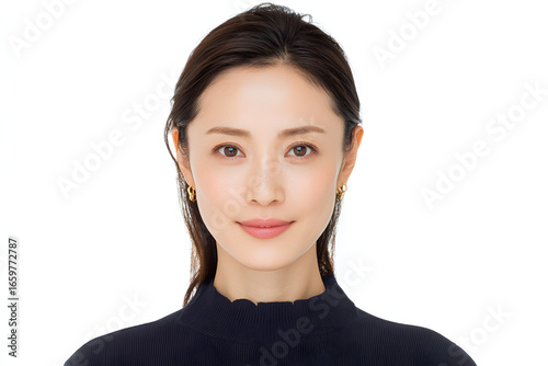 ID photo or passport photo of a young Japanese woman, front portrait
