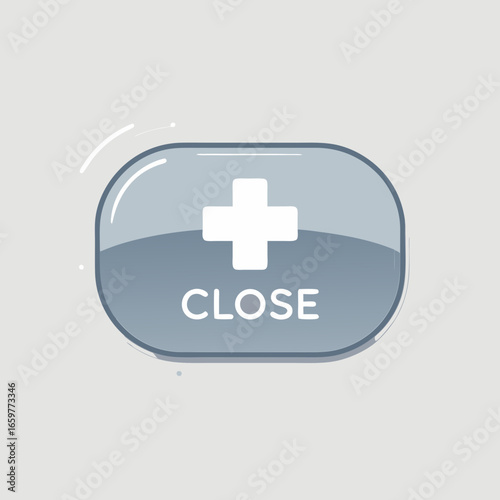 Glossy rounded button with white plus symbol and text.
