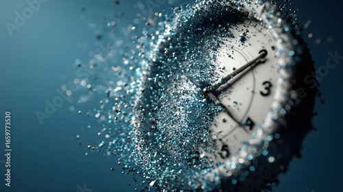 Broken clock and collapsing time concept. Abstract image symbolizing the fragility and disappearance of time