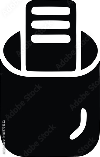 Icon of a document or paper being inserted into a slot or holder representing data entry or information processing