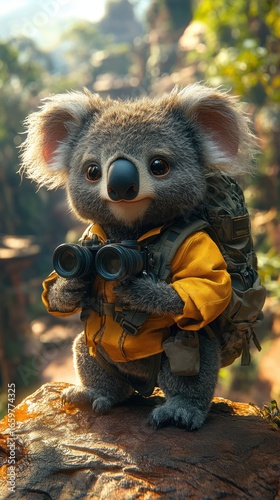 koala as an explorer with  cartoon-style.wallpaper for mobile phone.