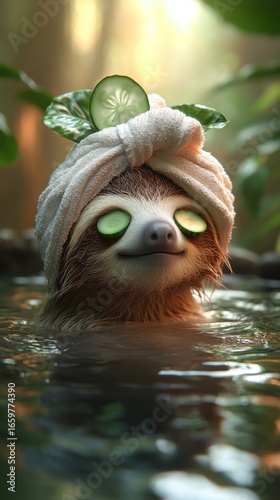 sloth enjoying a spa day.wallpaper for mobile phone.
