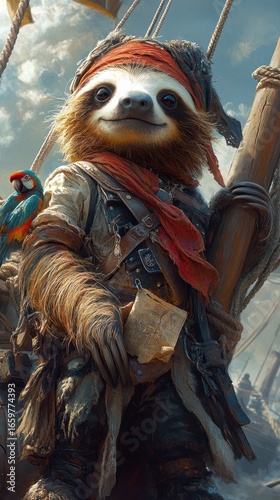 Sloth is a pirate who hangs from the mast of a ship.wallpaper for mobile phone.