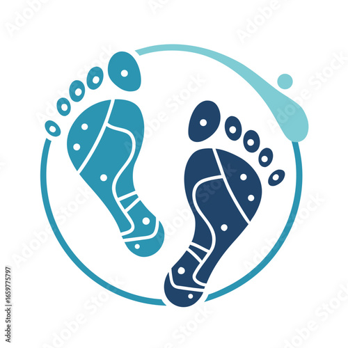 Blue footprints circular motion vector illustration feet teal