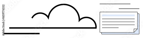 Cloud with horizontal lines paired with document to symbolize digital storage, sharing, and collaboration. Ideal for technology, cloud computing, data, file sharing, internet, organization simple