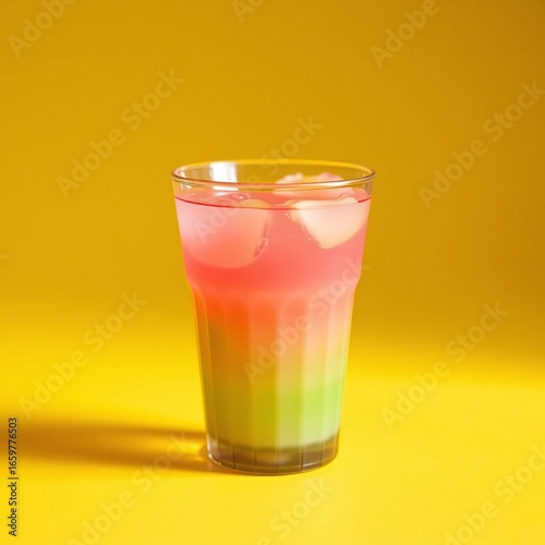Wallpaper Mural Refreshing tricolored beverage on bright yellow background Torontodigital.ca