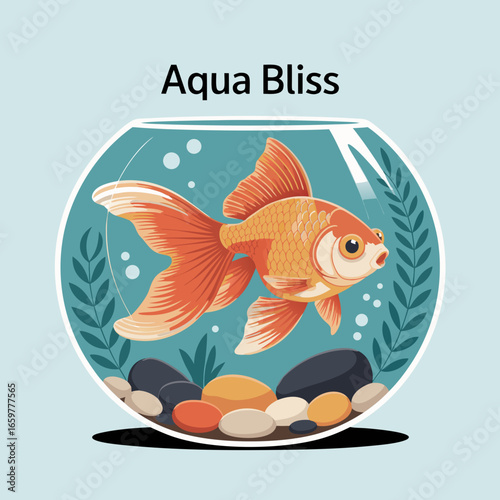 Vibrant Orange Goldfish with Flowing Fins in a Decorative Bowl.